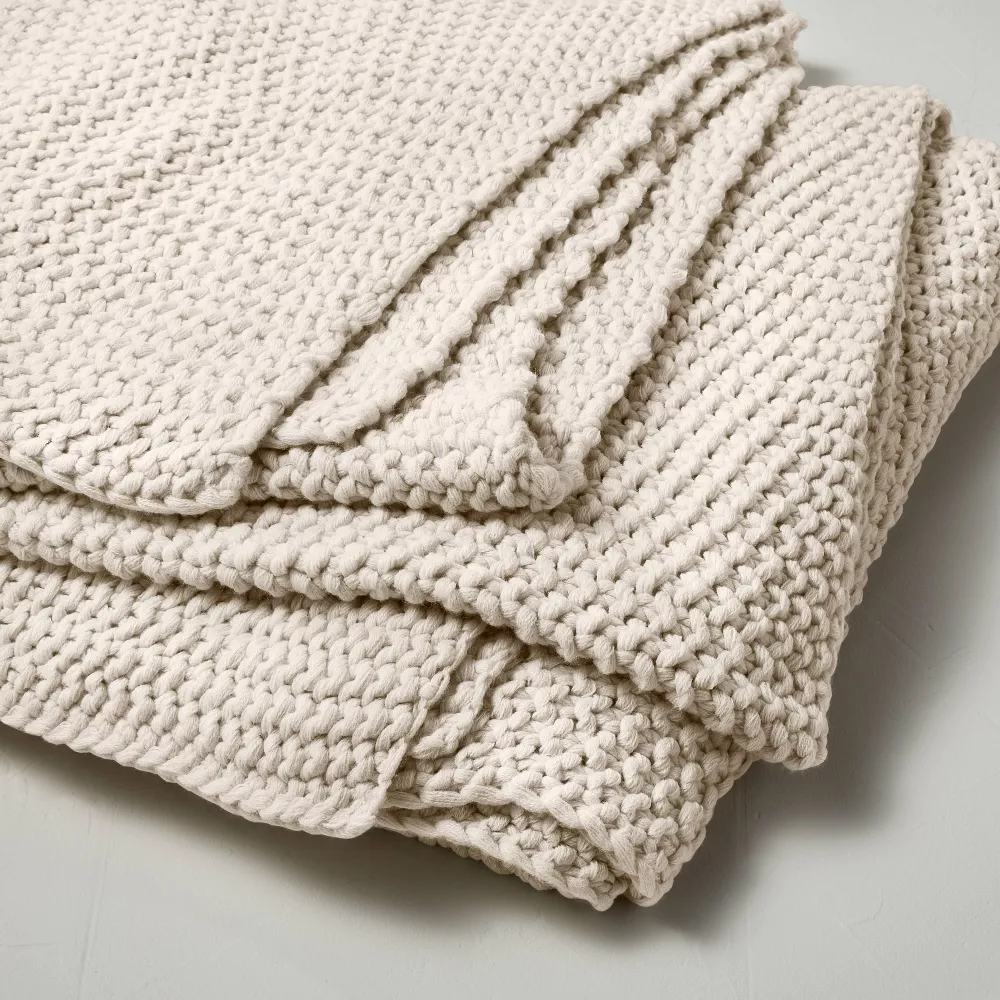 King Chunky Knit Bed Blanket Natural - King - Image 3