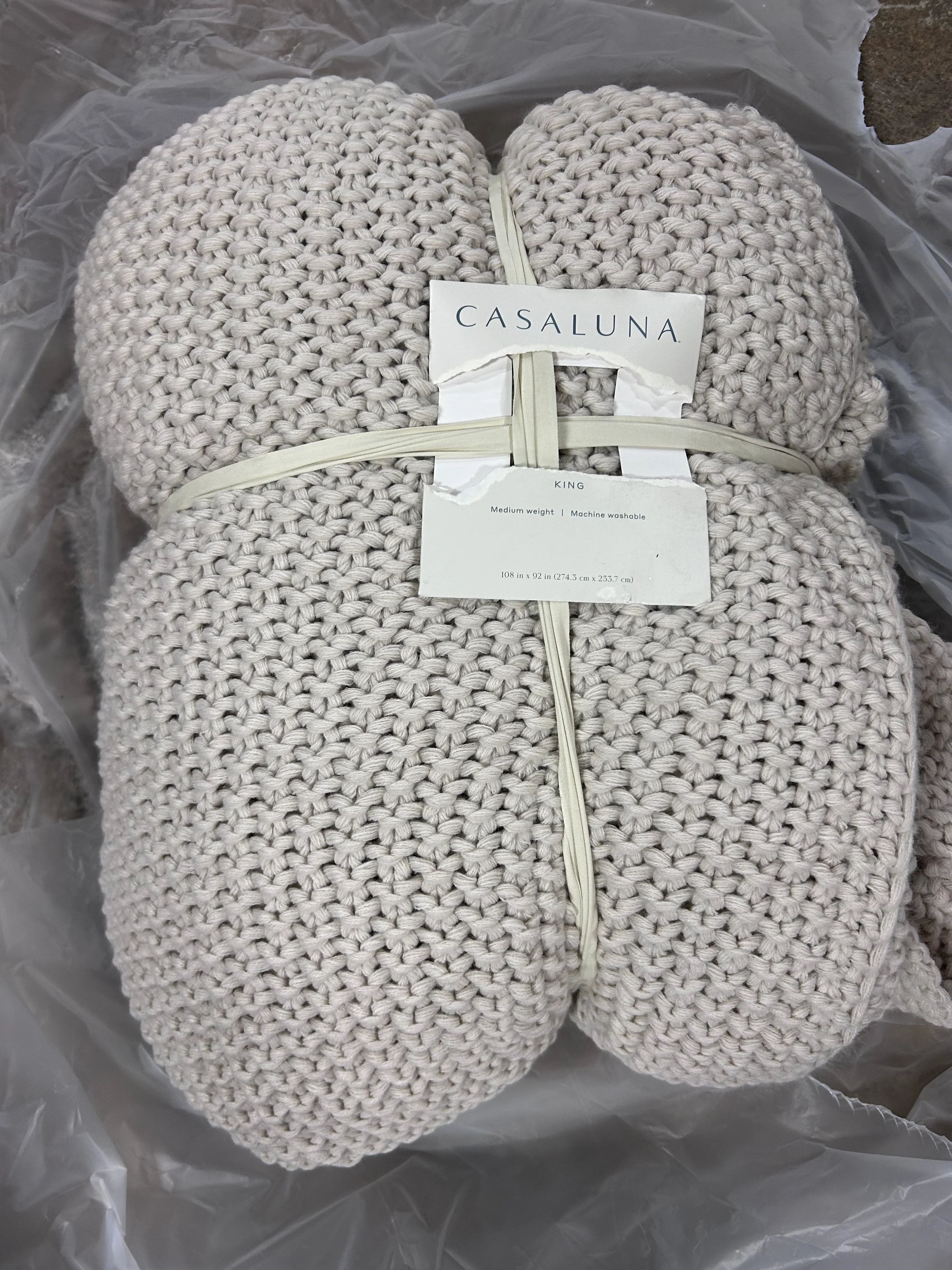 King Chunky Knit Bed Blanket Natural - King - Image 6