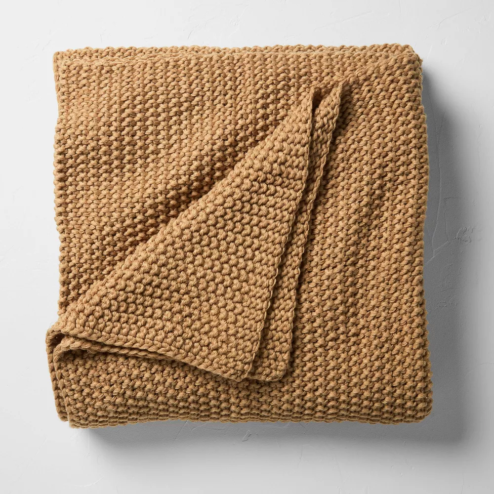 King Chunky Knit Bed Blanket Warm Brown