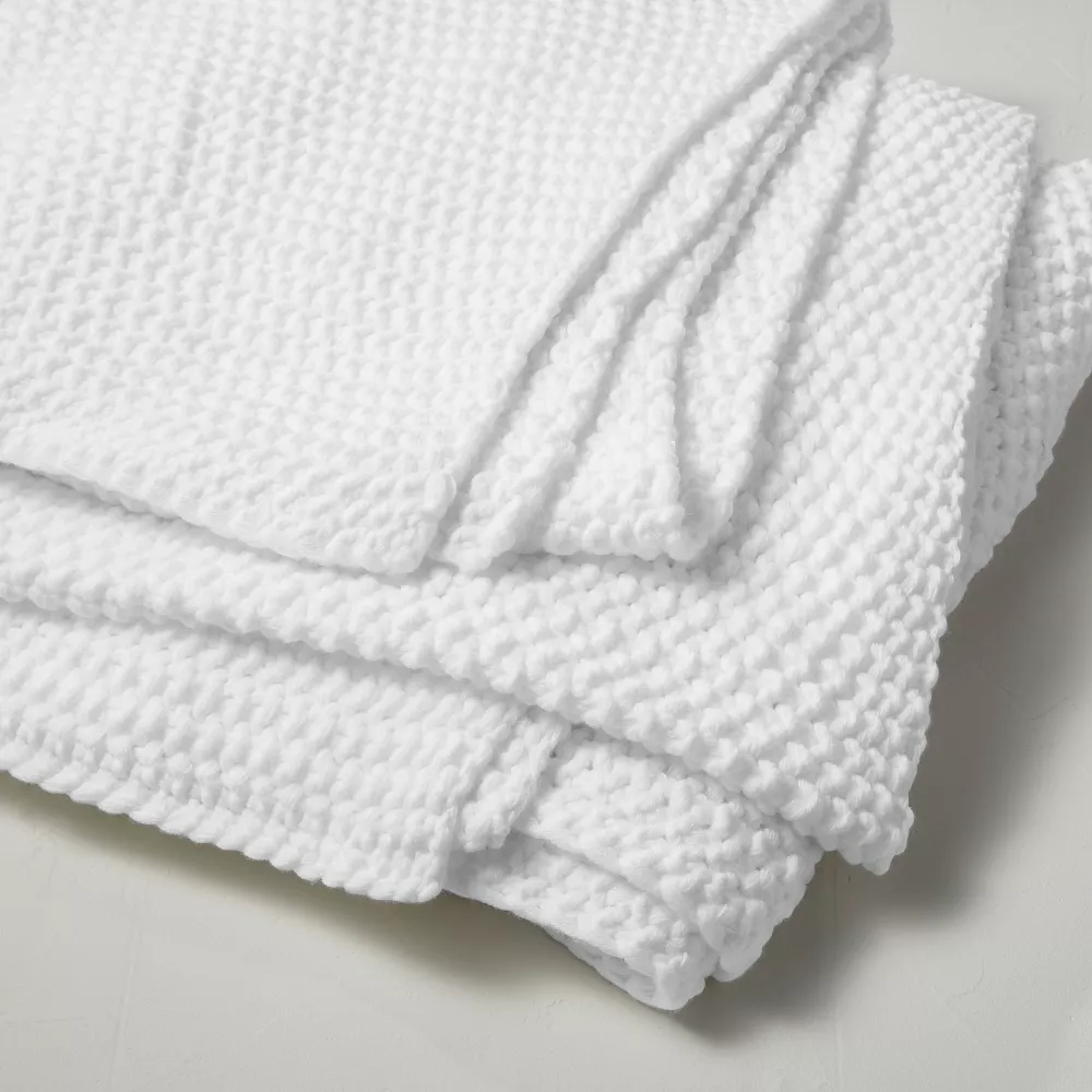 Chunky Knit Bed Blanket White King - Image 3