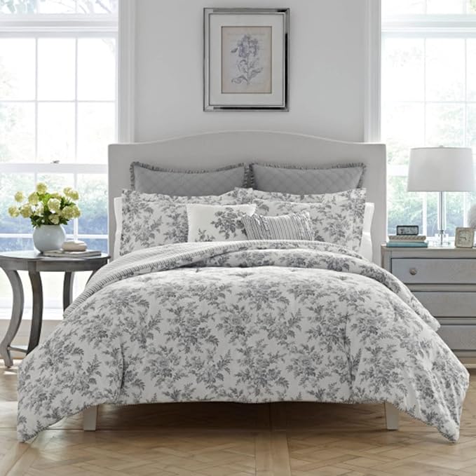 Comforter Set, Reversible Cotton Bedding Annalise Grey, King