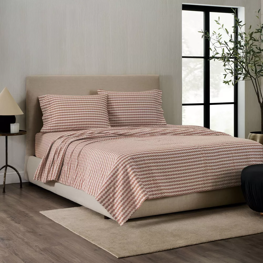 King Cotton Sateen Sheet Set Clay Scallop Geo - Image 2
