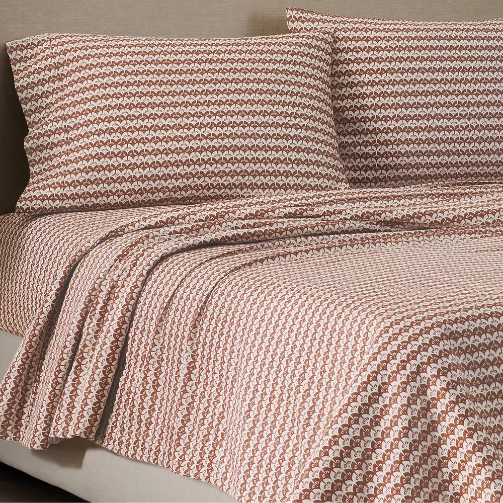 Cotton Sateen Sheet Set Clay Scallop Geo King