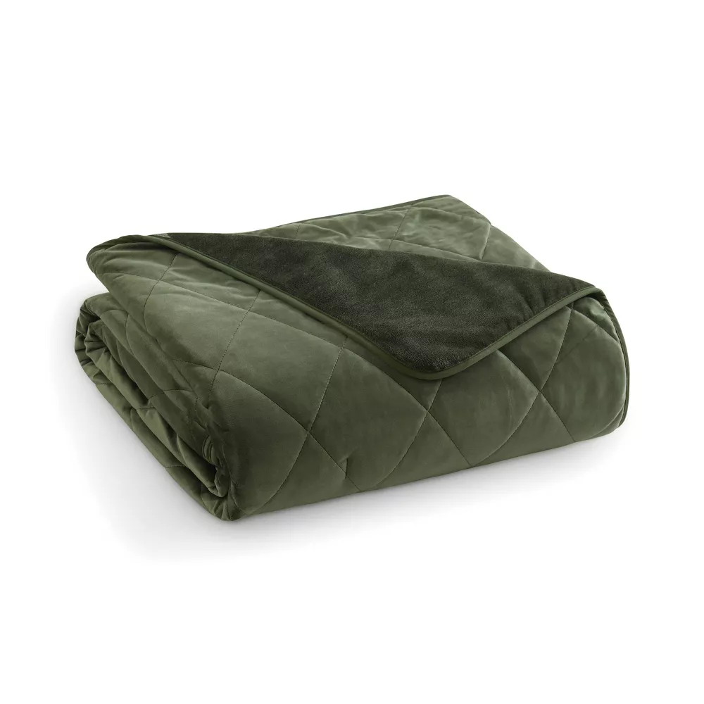 King Heated Diamond Stitch Quilt Blanket Olive Green - Image 4