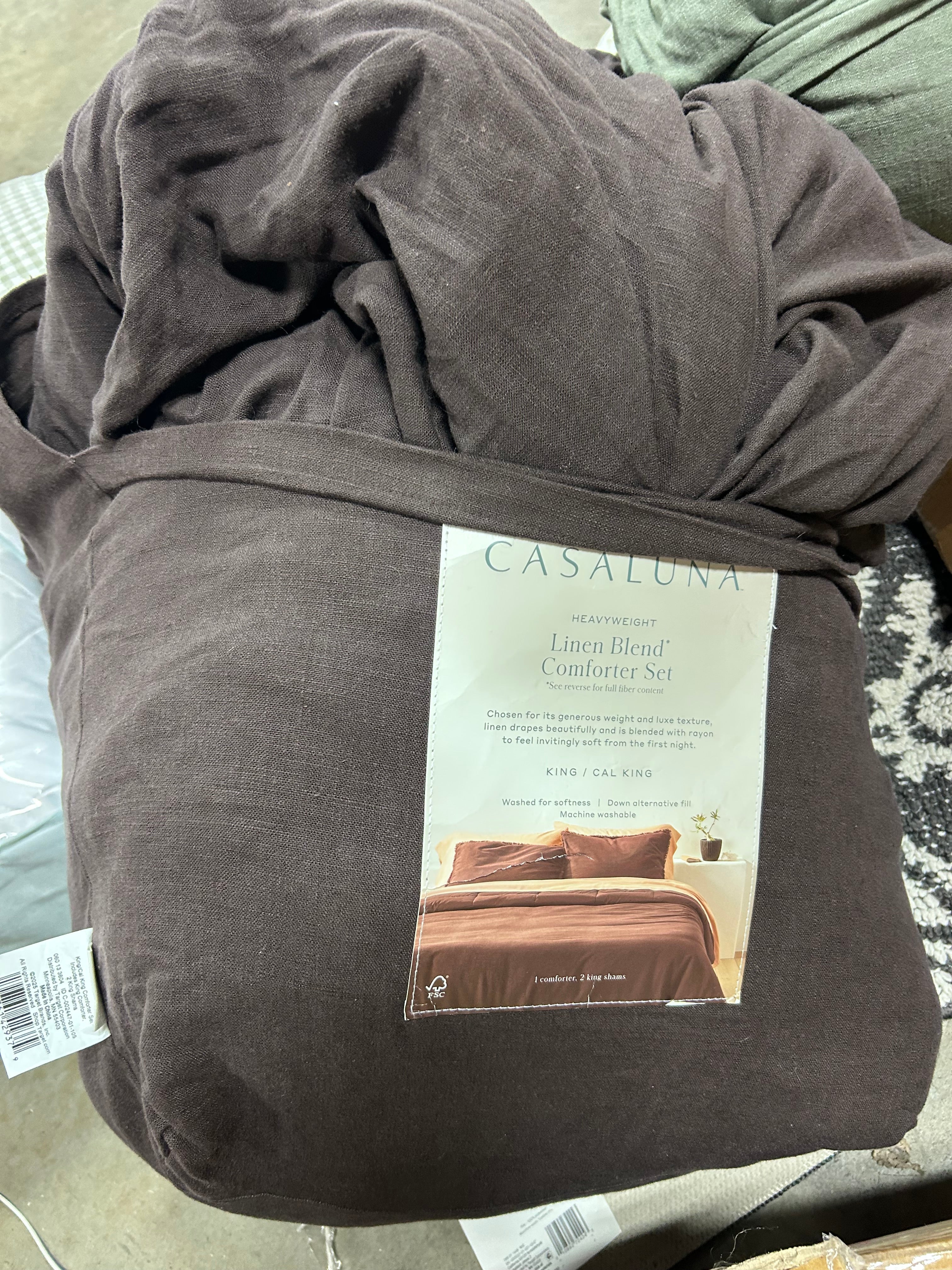 King Heavyweight Linen Blend Comforter and Sham Set Dark Fig - Image 6