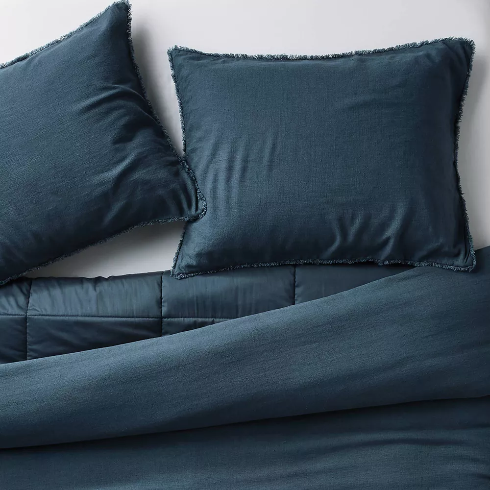 King Heavyweight Linen Blend Comforter and Sham Set Dark Mineral Blue - Image 3