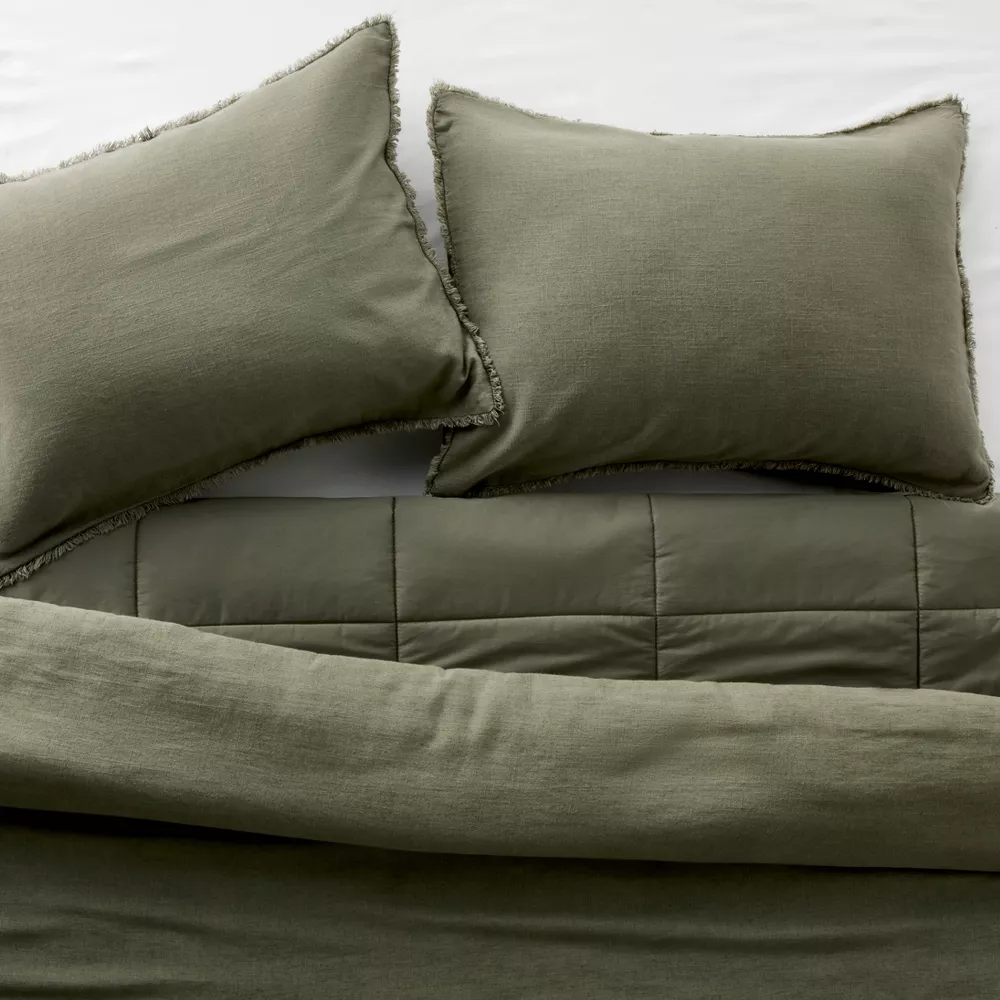 King/California King Heavyweight Linen Blend Comforter and Sham Set Olive Green - Image 4
