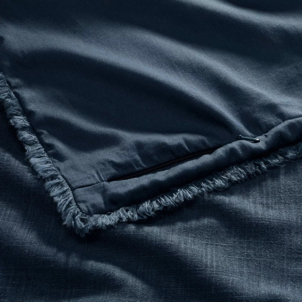 Heavyweight Linen Blend Duvet Cover and Sham Set Dark Mineral Blue King - Image 4