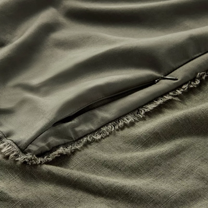 King Heavyweight Linen Blend Duvet Cover and Sham Set Olive Green - Image 2