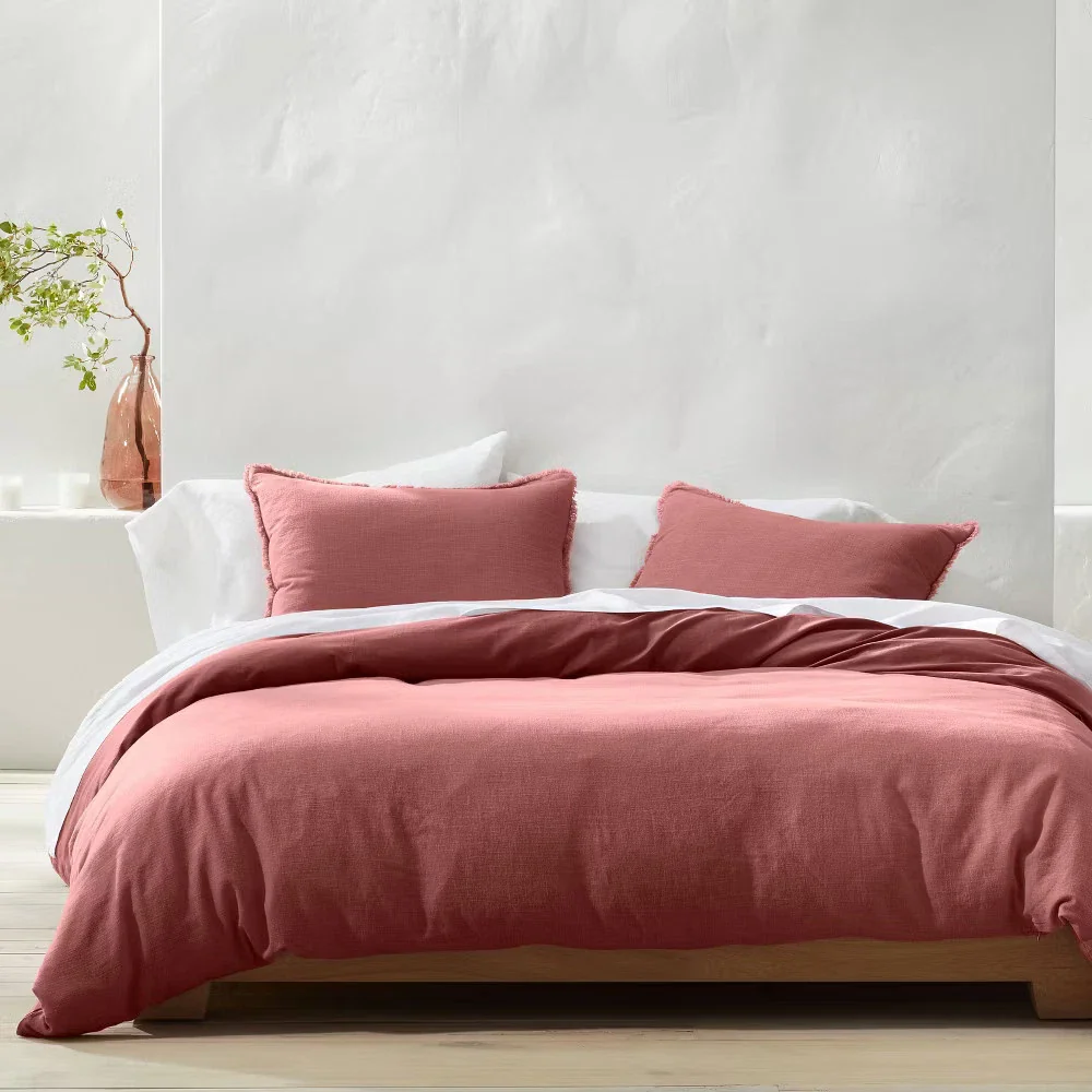 King Heavyweight Linen Blend Duvet & Sham Set Rose - Image 5