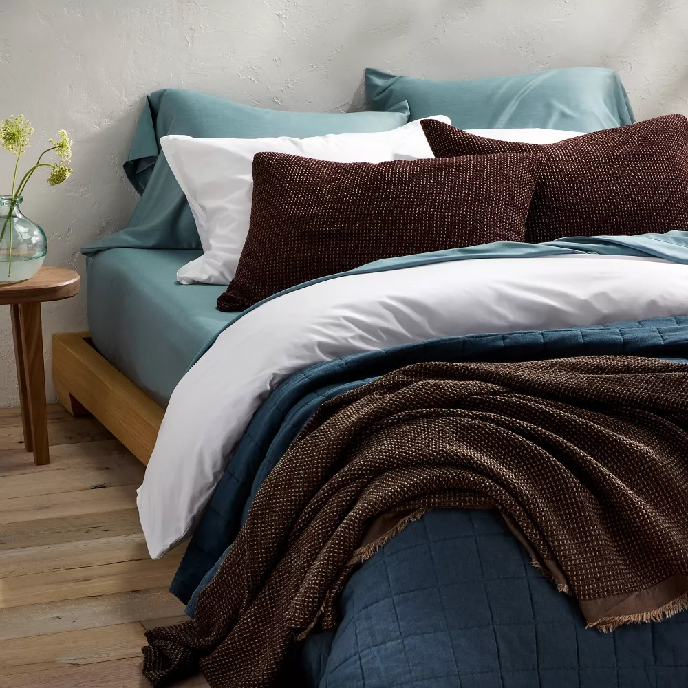 King Heavyweight Linen Blend Quilt Dark Mineral Blue - Image 3