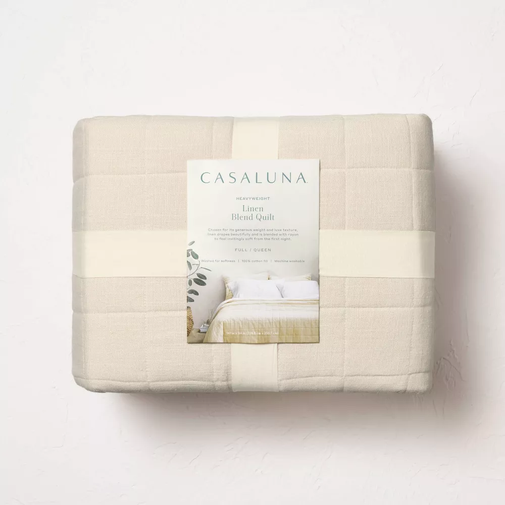 King Heavyweight Linen Blend Quilt Natural - Image 2