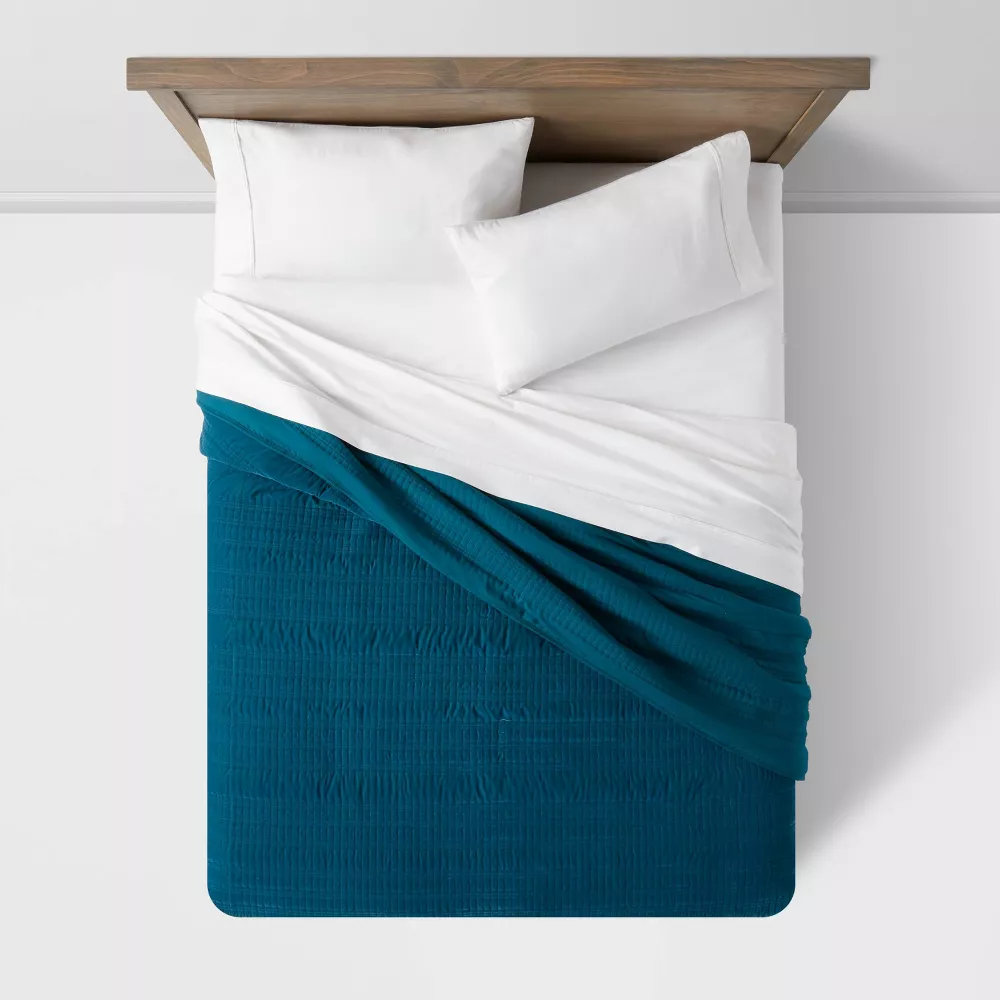 King Lofty Velvet Quilt Dark Teal Blue - Image 2