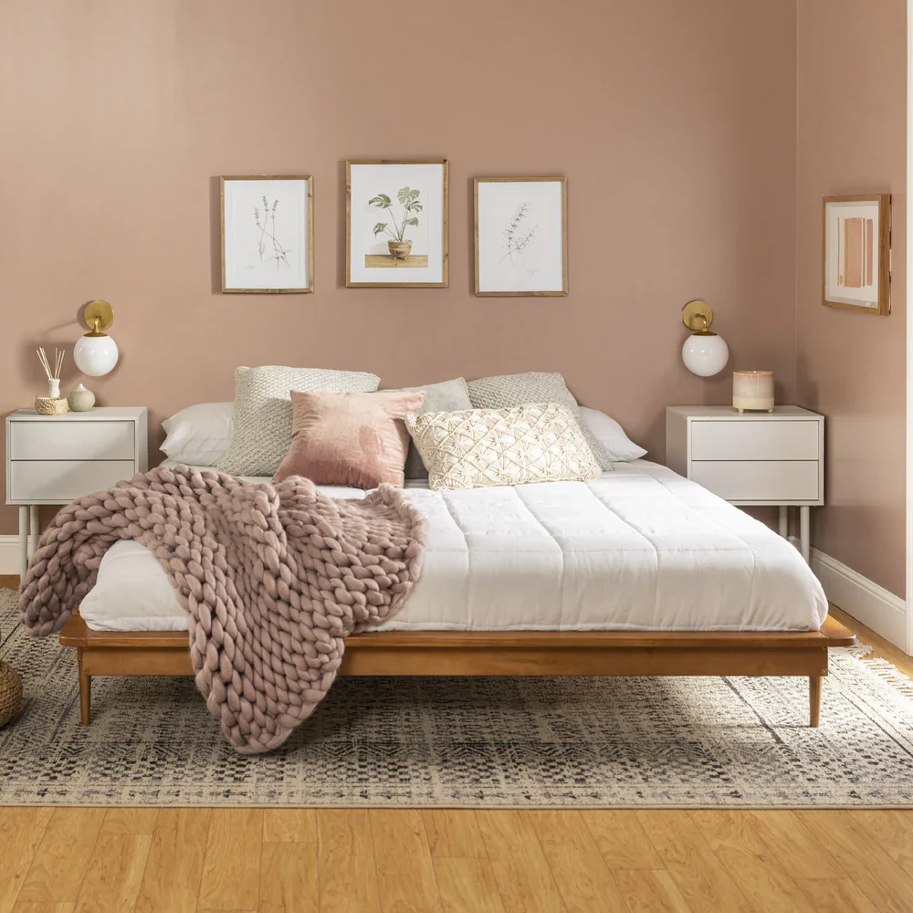 King Mid-Century Solid Wood Platform Bed