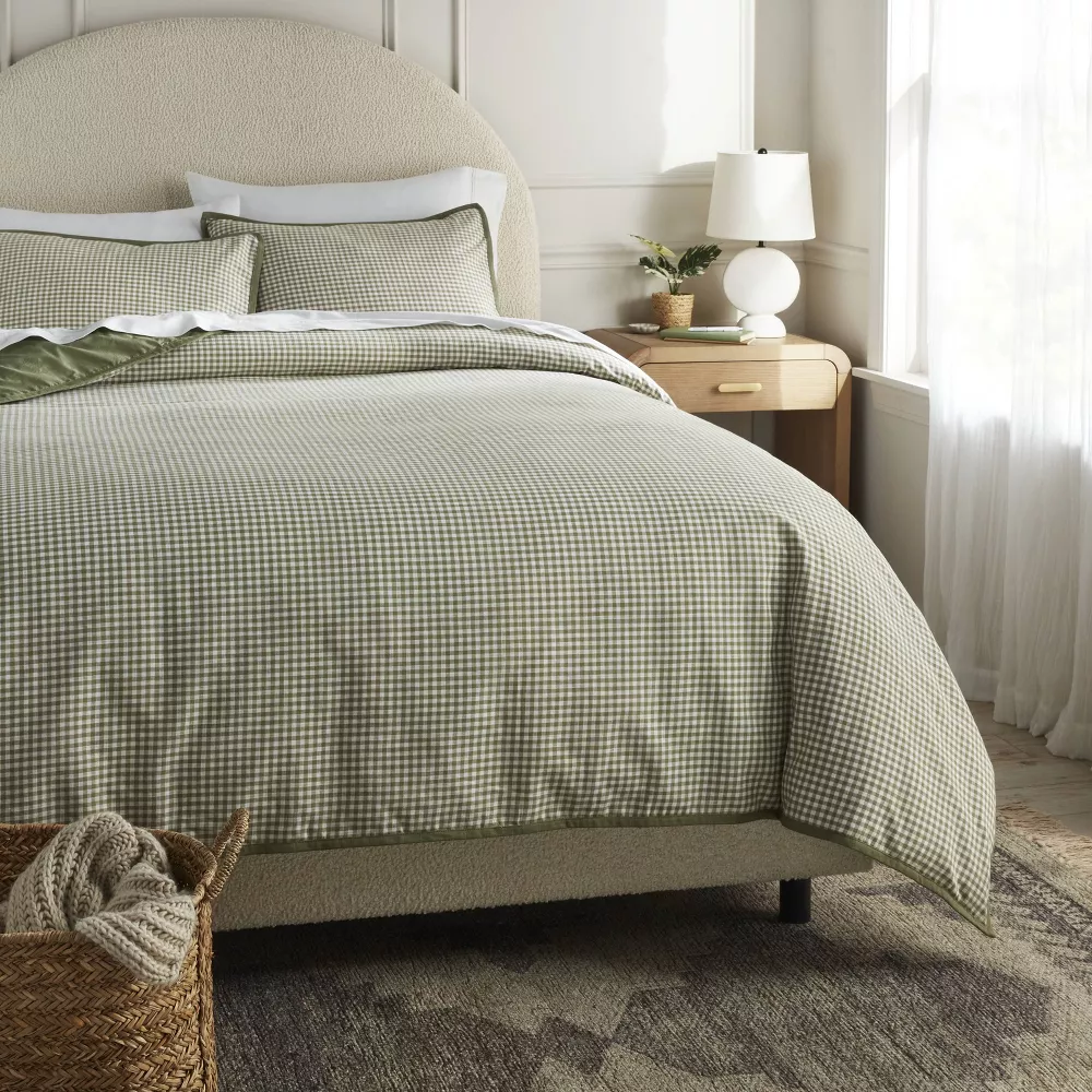 Mini Gingham Duvet and Sham Set Moss Green King