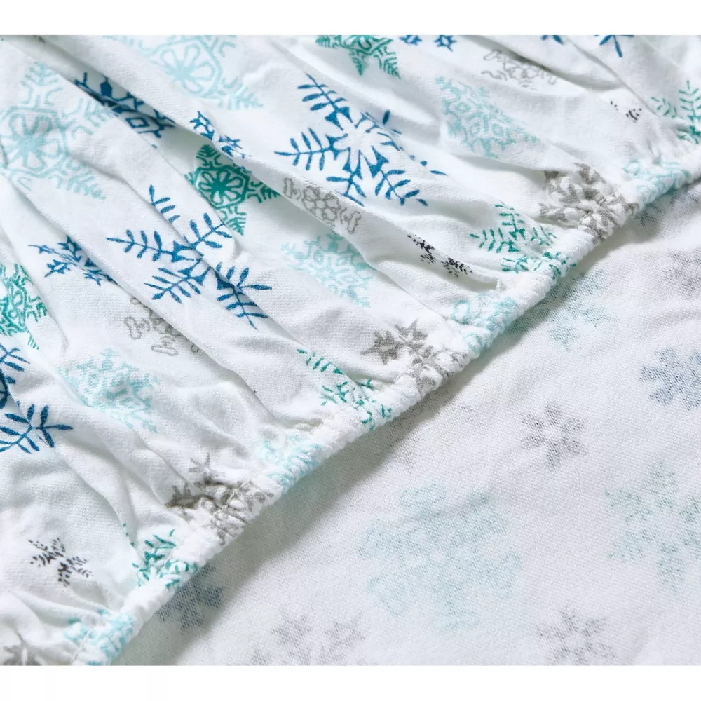 King Patterned Flannel Sheet Set Blue Snowflakes, - Image 3