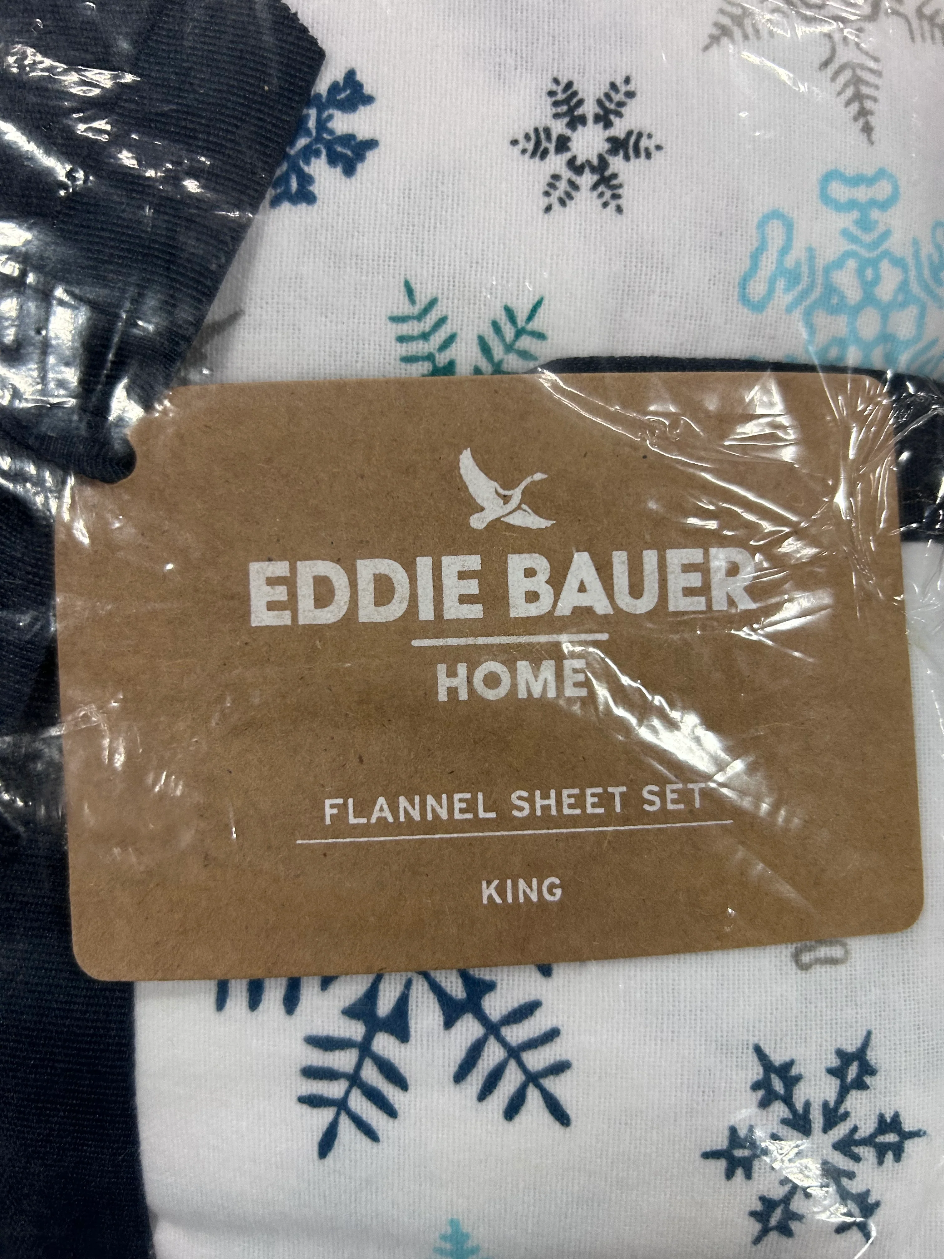 King Patterned Flannel Sheet Set Blue Snowflakes, - Image 7