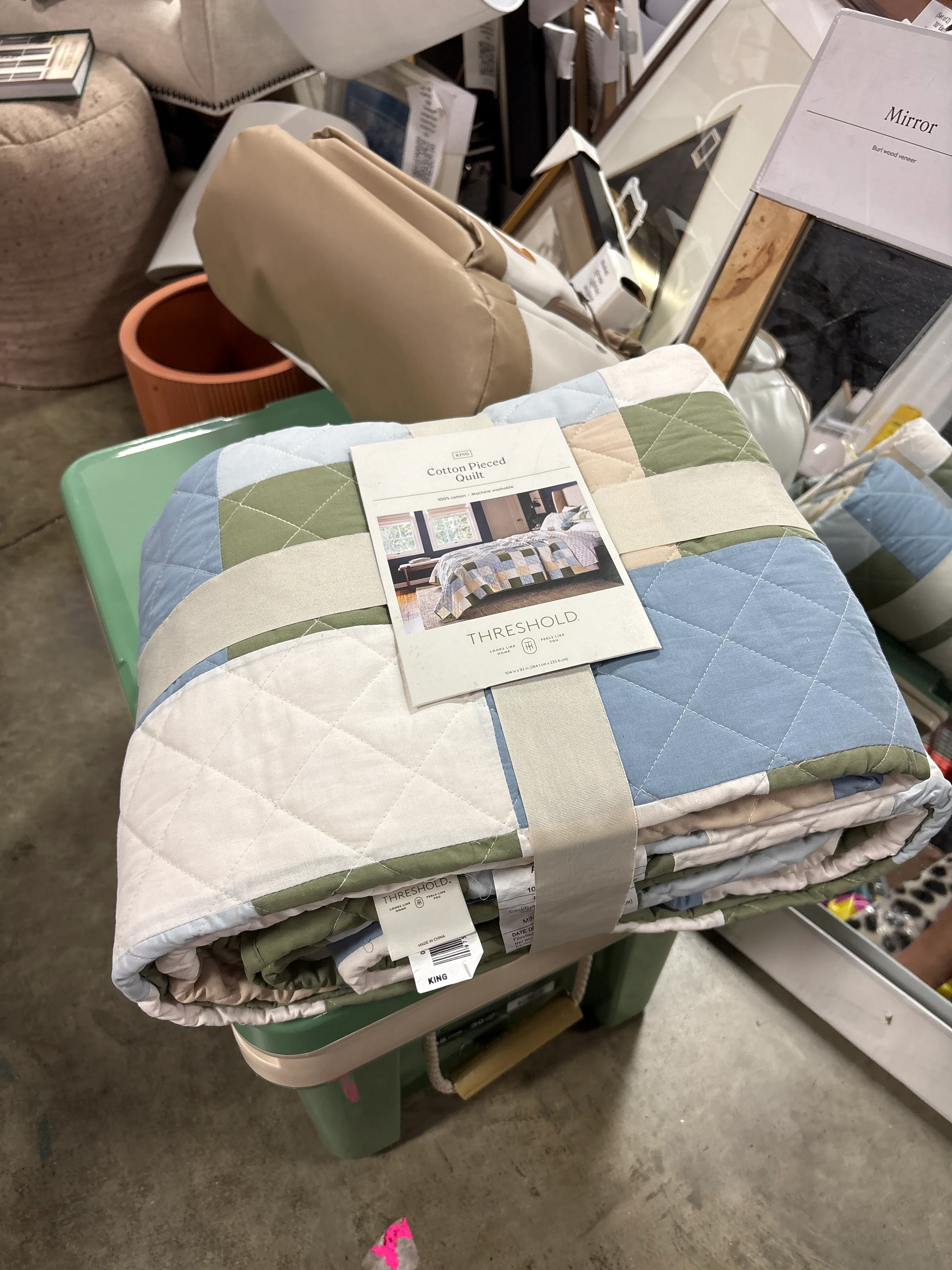King Pieced Patchwork Quilt Blue/Ivory/Green - Threshold: OEKO-TEX Certified SHOWROOM ITEM - Image 2