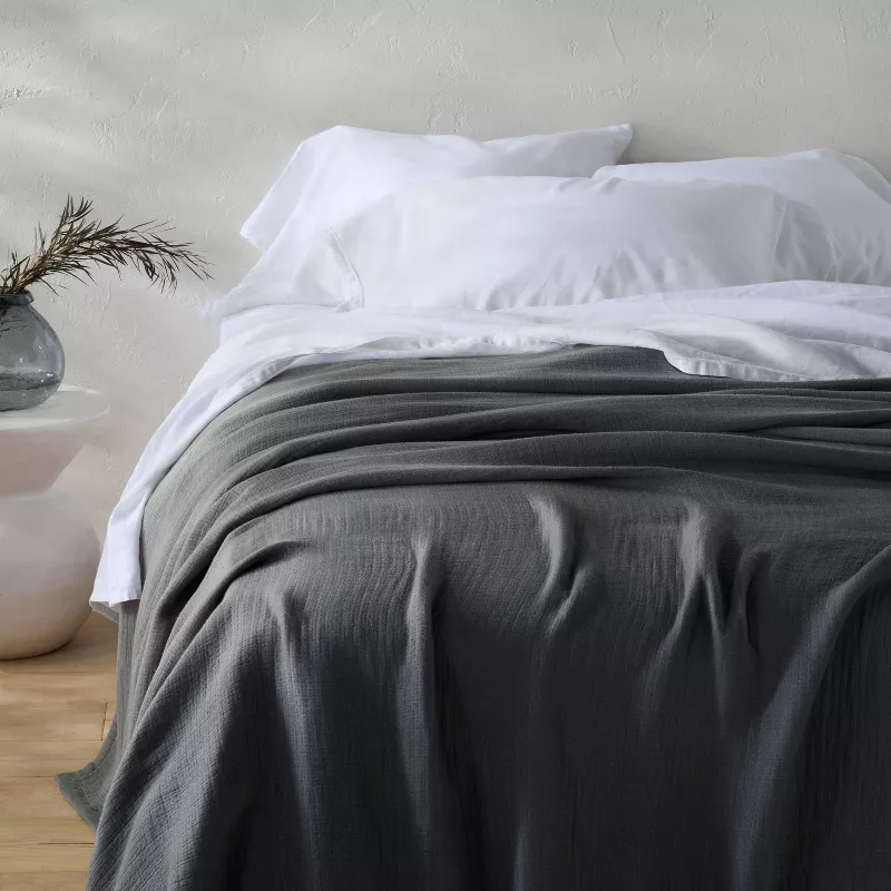 King Rayon from Bamboo Matelasse Blanket Dark Gray