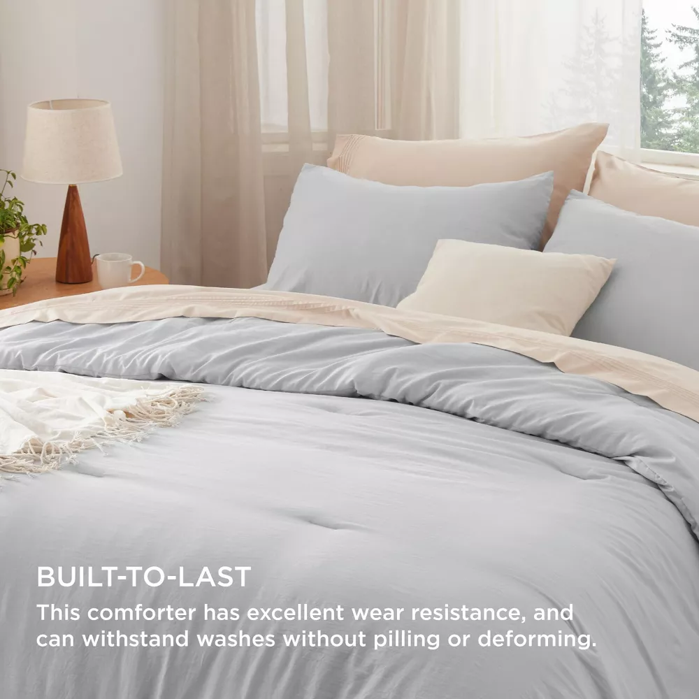 King Size Comforter Set Light Grey Soft Prewashed Bedding, - Image 3