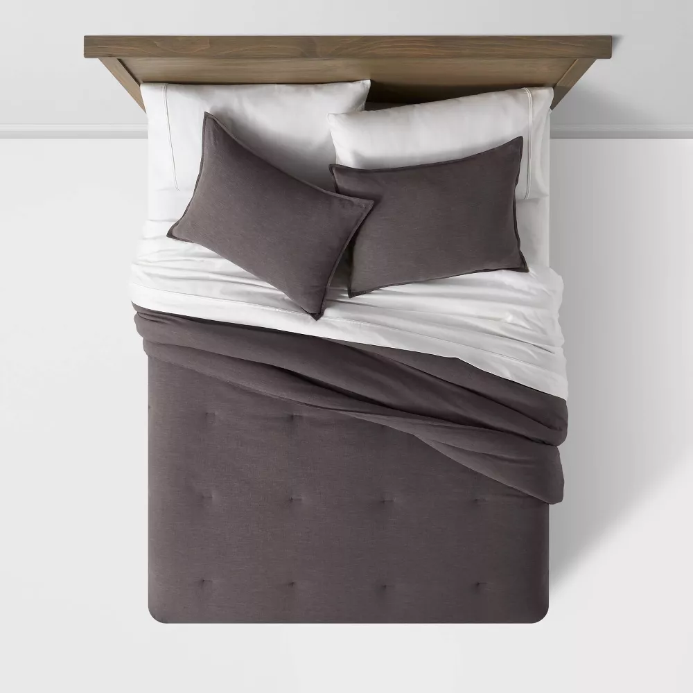 King Space Dyed Cotton Linen Comforter Dark Gray - Image 4