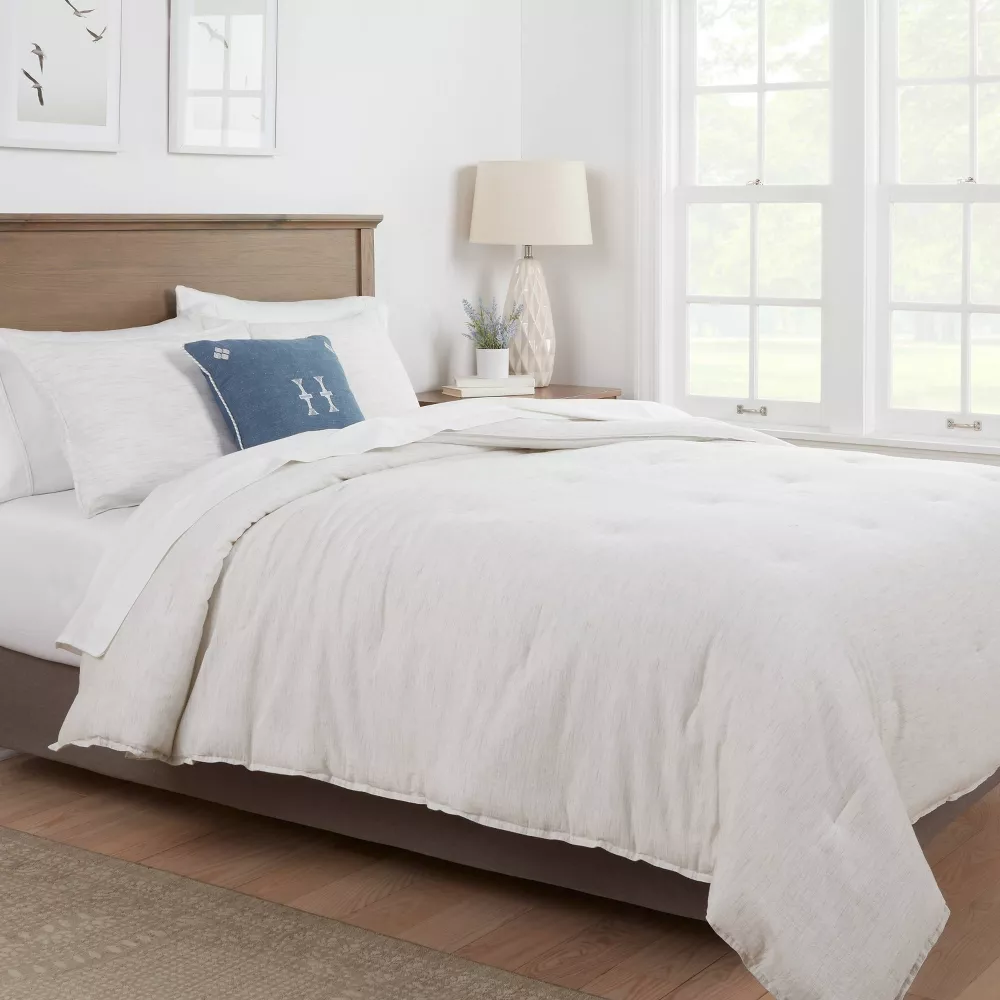 King Space Dyed Cotton Linen Comforter & Sham Set Light Gray - Image 2