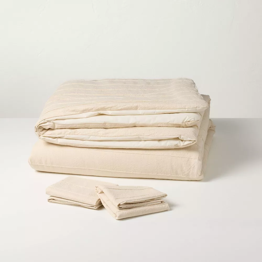 King Stitch Stripe Comforter Set Tan