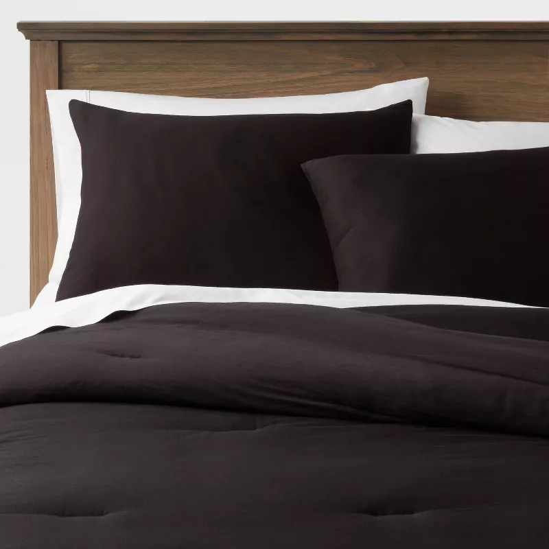 3-Piece Washed Cotton Sateen Comforter and Sham Set Black King - Image 3