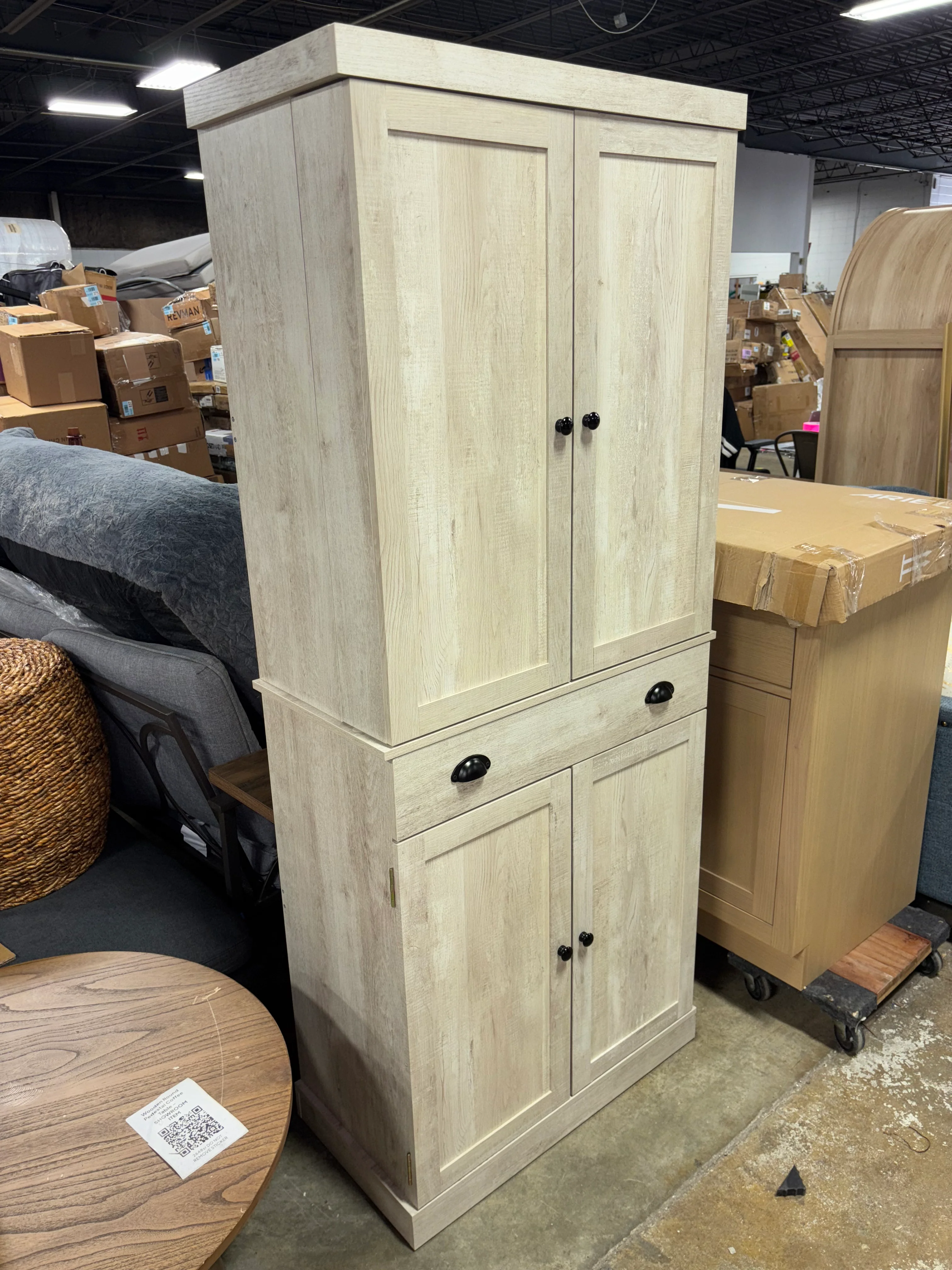 Kitchen Pantry Cabinet w/ Sliding Storage Rack - Rustic Maple SHOWROOM ITEM - Image 2