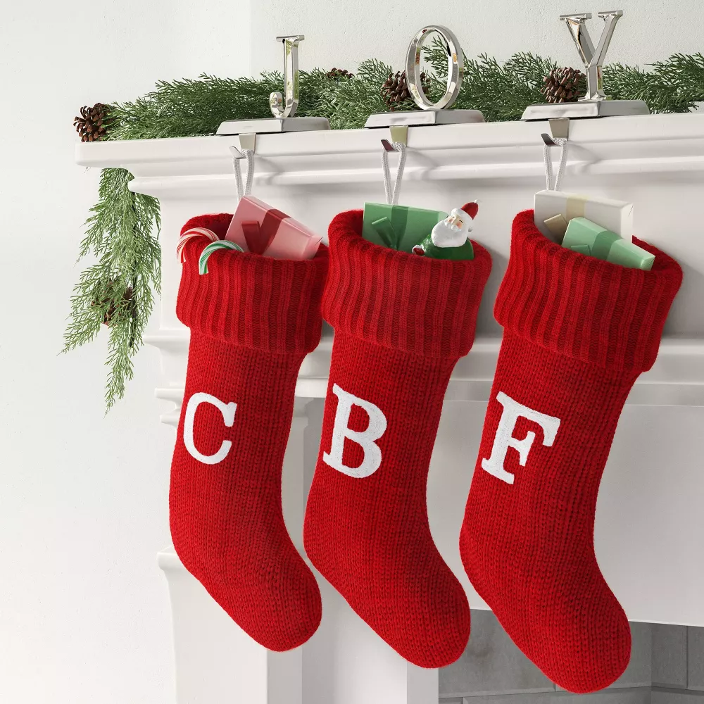 Knit Monogram Christmas Stocking Red, final cut - Image 3