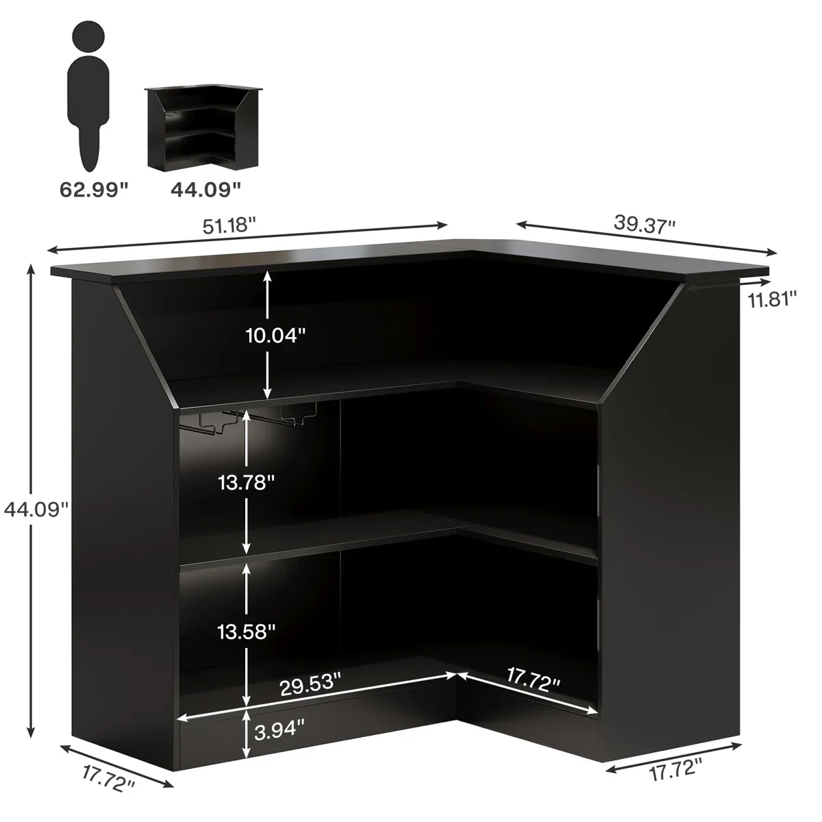 L-Shaped Bar Cabinet, 4-Tier Home Bar Table with Stemware Racks - Image 2