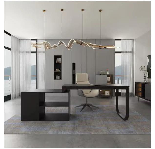 L-Shaped Black Wood Writing Desk Corner - Image 2