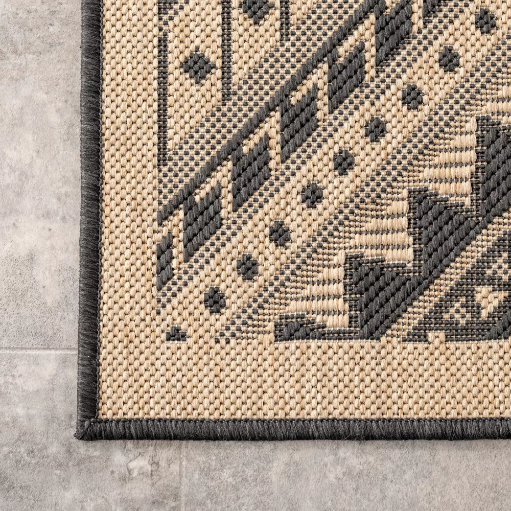 Landry Aztec Indoor/Outdoor Area Rug, 6' 7" x 9', Charcoal - Image 4