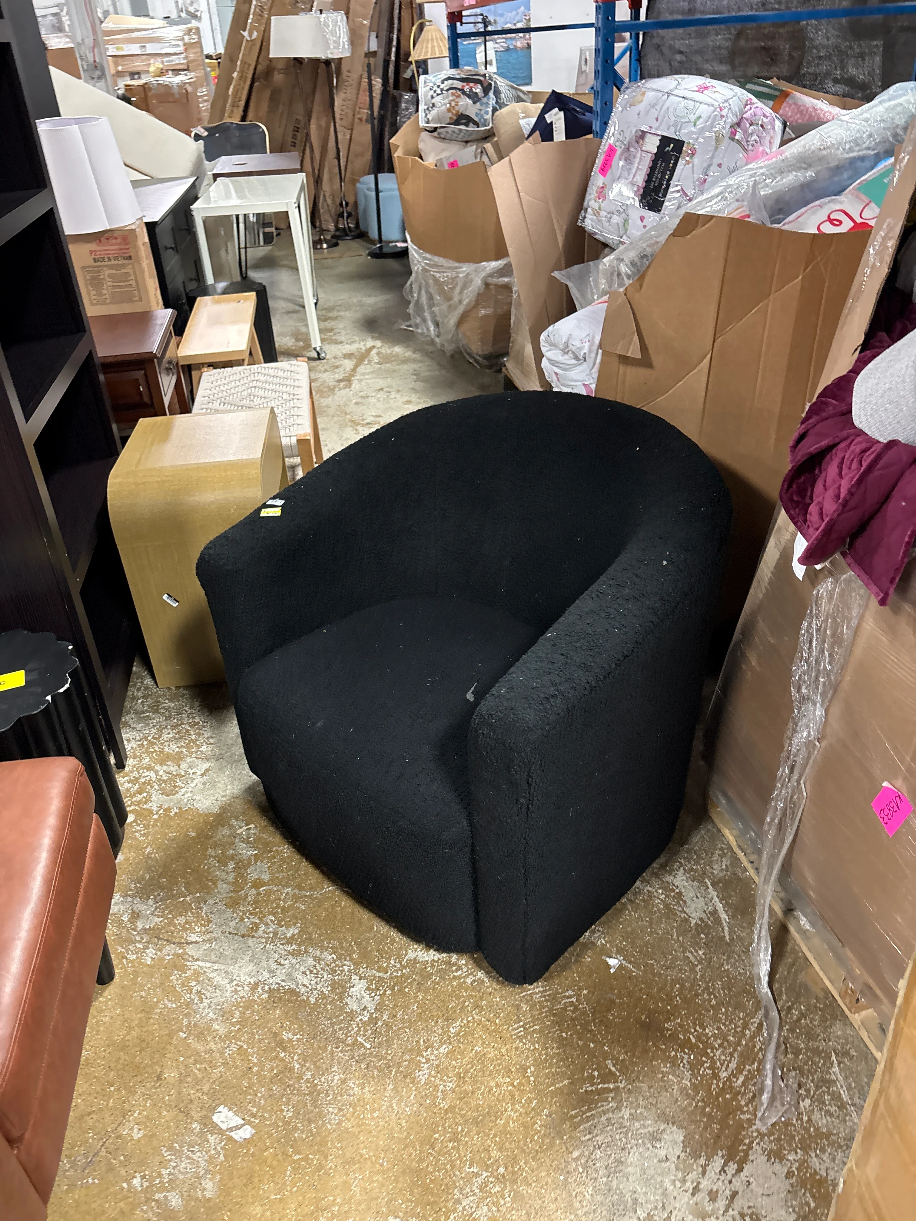 Large Aveline Swivel Chair Black Faux Shearling - Threshold™ SHOWROOM ITEM - Image 2