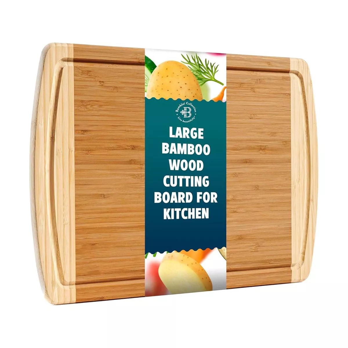 Large Cutting Boards for Kitchen - Bamboo Wood with Juice Groove