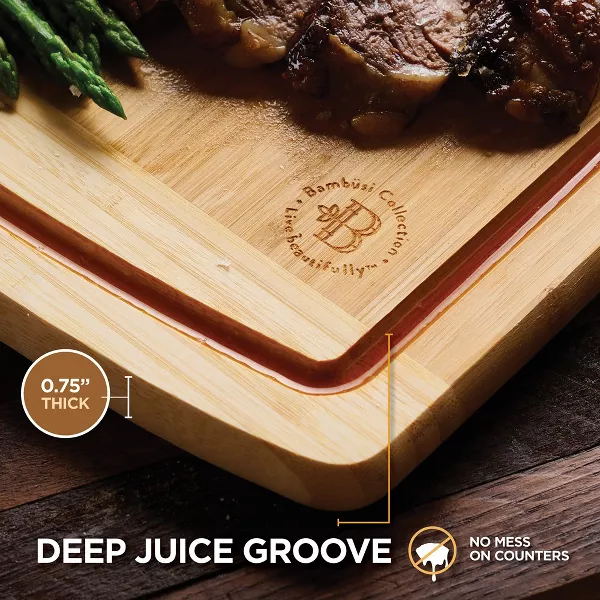 Large Cutting Boards for Kitchen - Bamboo Wood with Juice Groove - Image 3