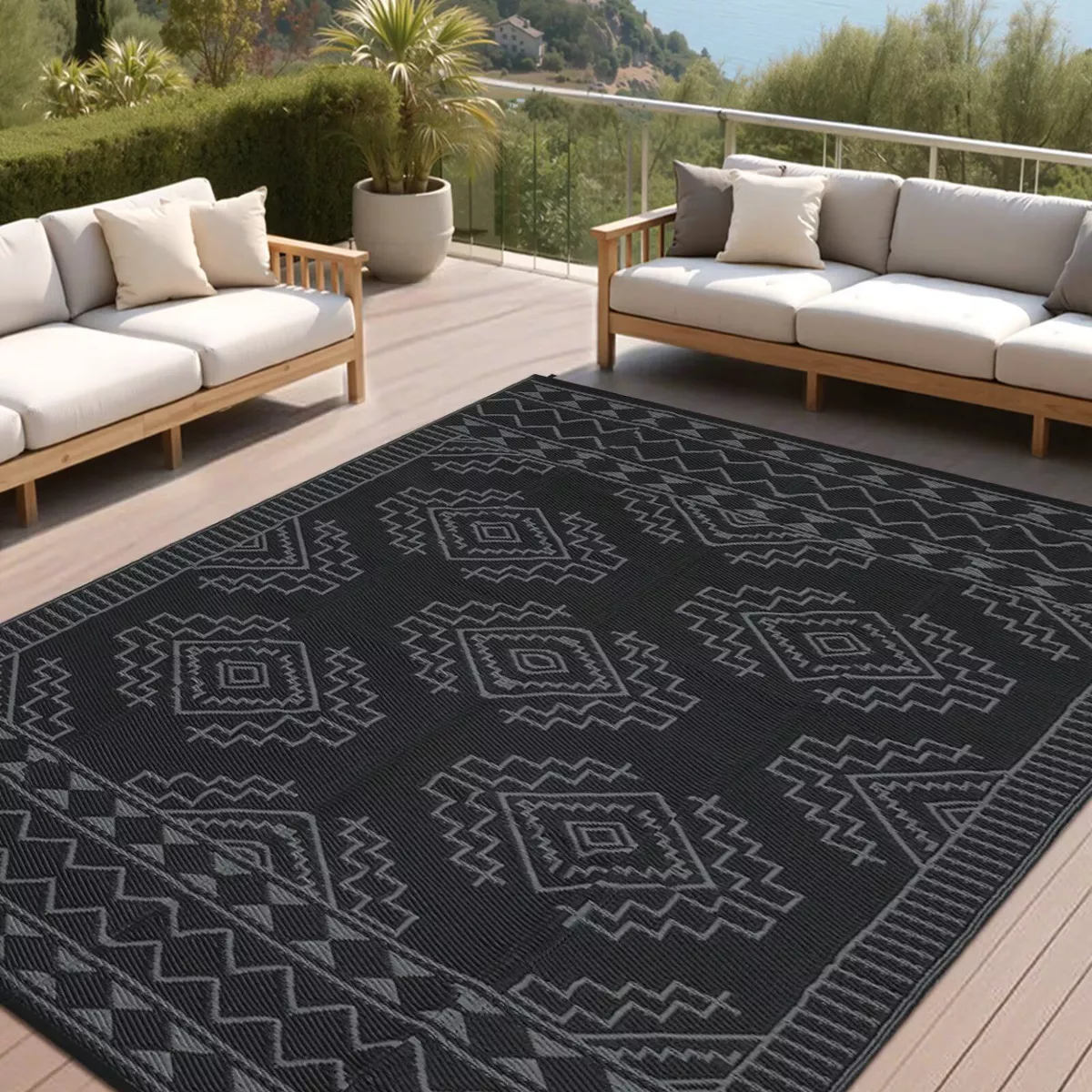 Large Outdoor Waterproof Plastic Straw Rug 9'x12' - Image 3