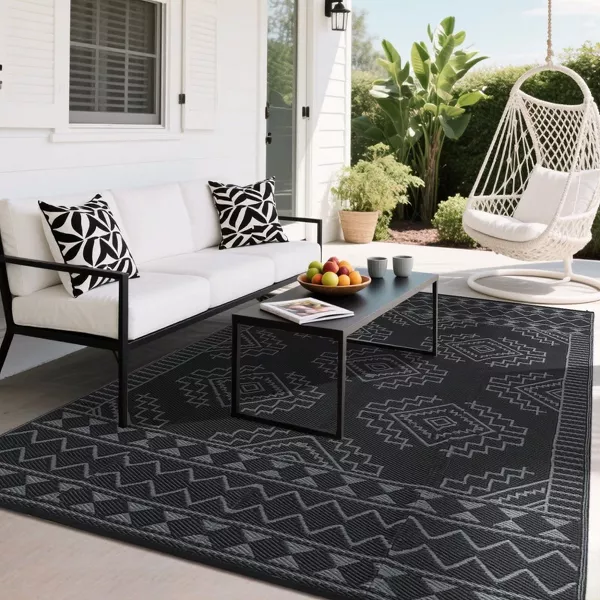 Large Outdoor Waterproof Plastic Straw Rug 9'x12' - Image 5