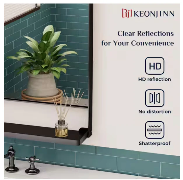 Large Rectangular Framed Metal Wall Bathroom Vanity Mirror Black - Image 3