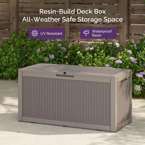 Large Resin Deck Box Outdoor Storage Boxes for Garden Tools and Pool Supplies-Waterproof,Lockable,Brown - Image 4