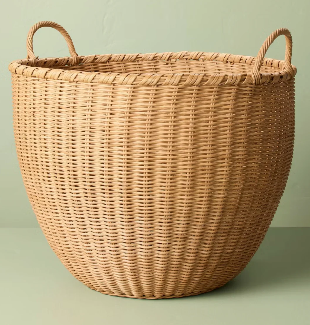 Large Round Woven Rattan Storage Basket with Handles - Hearth & Hand™ with Magnolia SHOWROOM ITEM