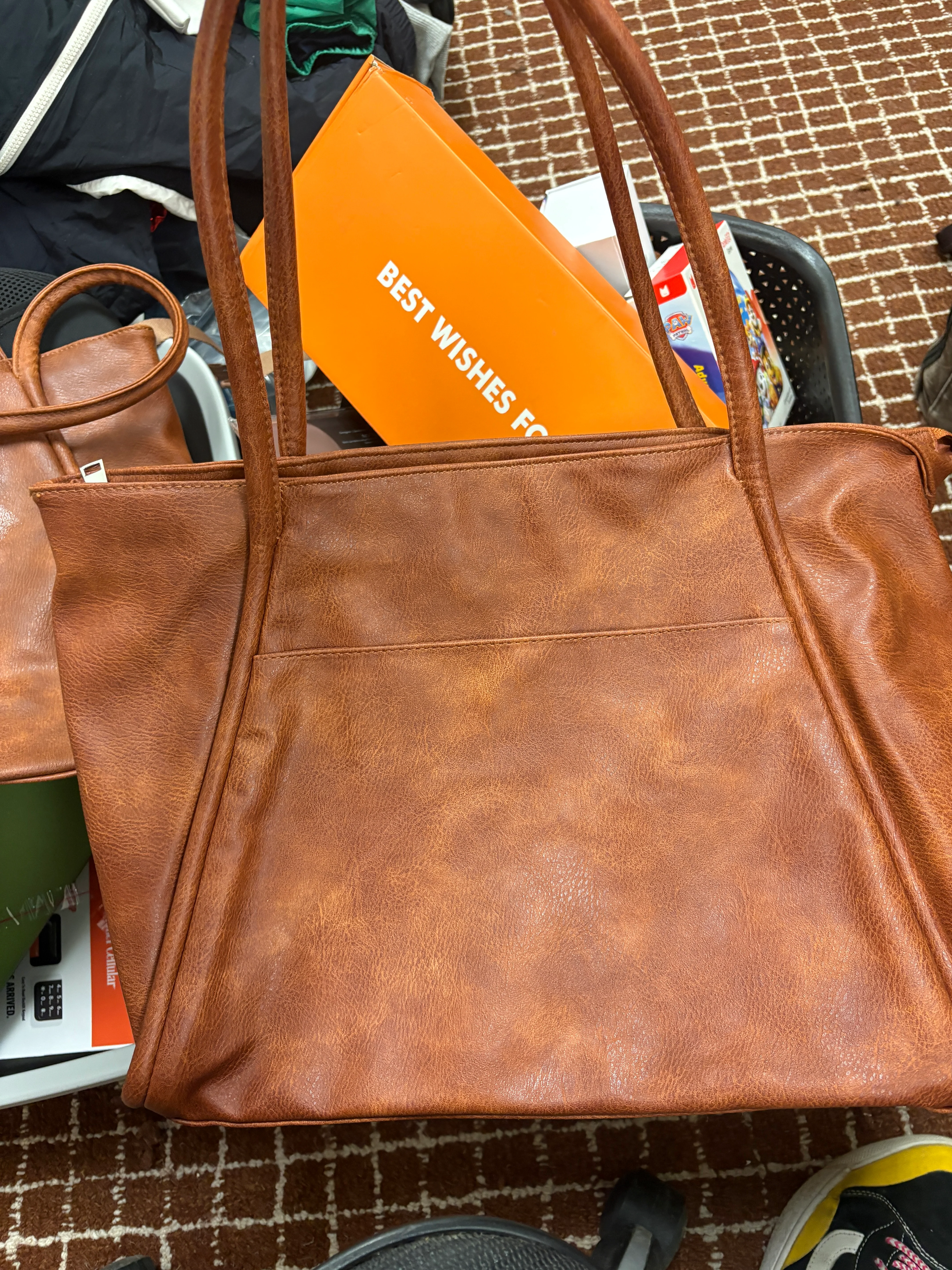 Large Tote Bag for Women with Zipper Work Leather Travel Purse and Handbags Brown - Image 7