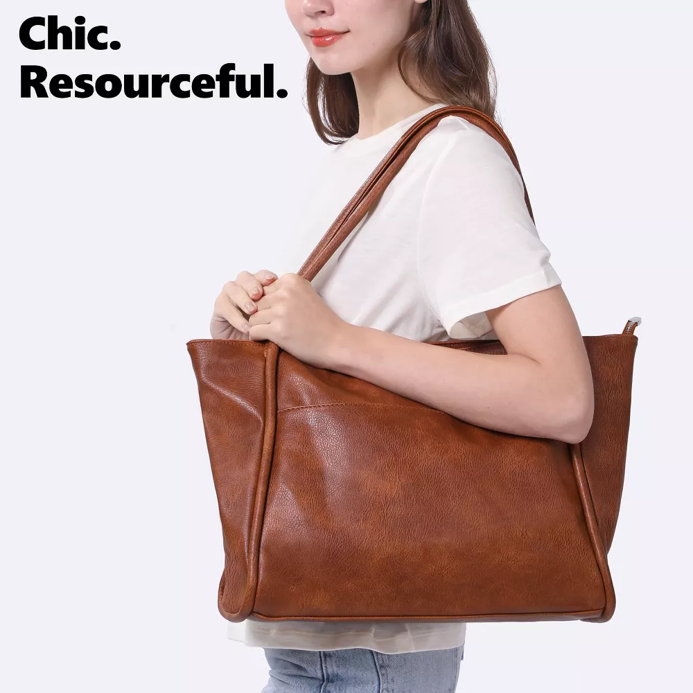 Large Tote Bag for Women Work with Zipper Vegan Leather Ladies - Image 5