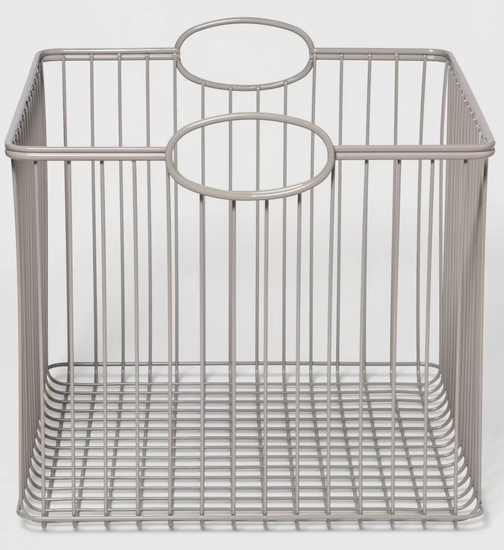 Large Wire Stackable Kids' Storage Basket Gray - Pillowfort™: Iron, Powder-Coated, Handles, 13 Inch Cube Compatible SHOWROOM ITEM