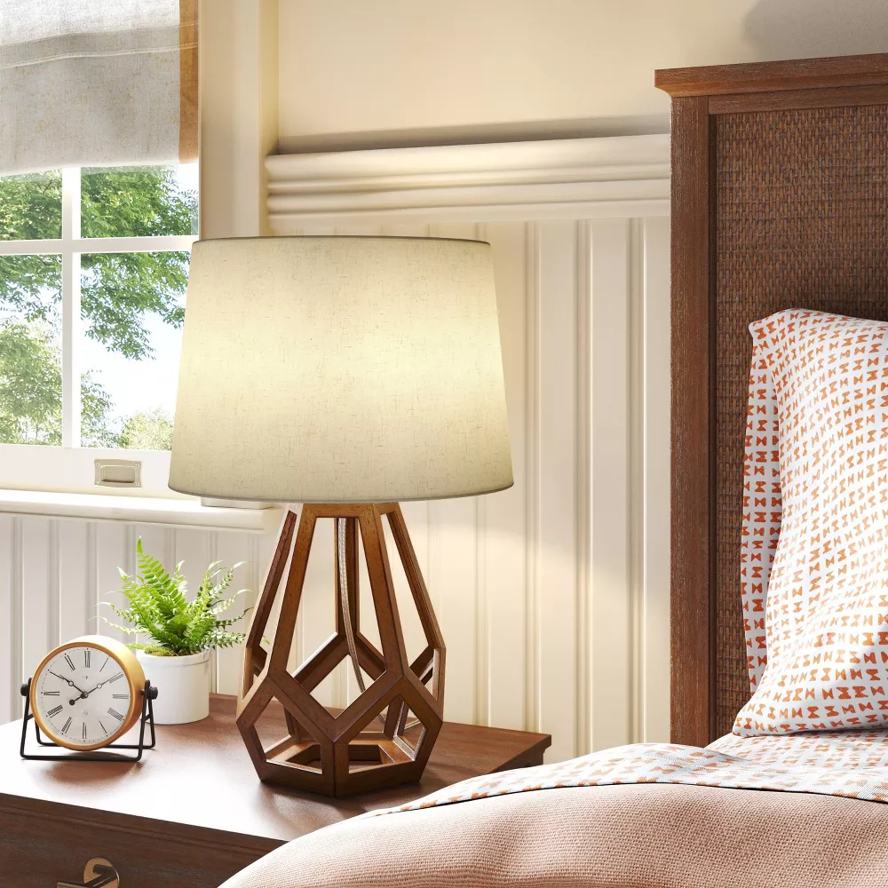 Large Wood Geo Assembled Table Lamp Brown - Image 3