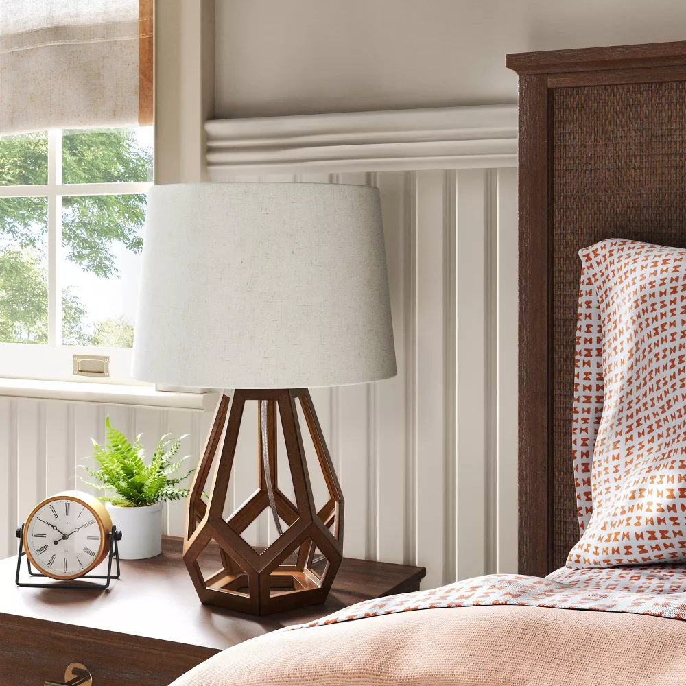 Large Wood Geo Assembled Table Lamp Brown - Image 4