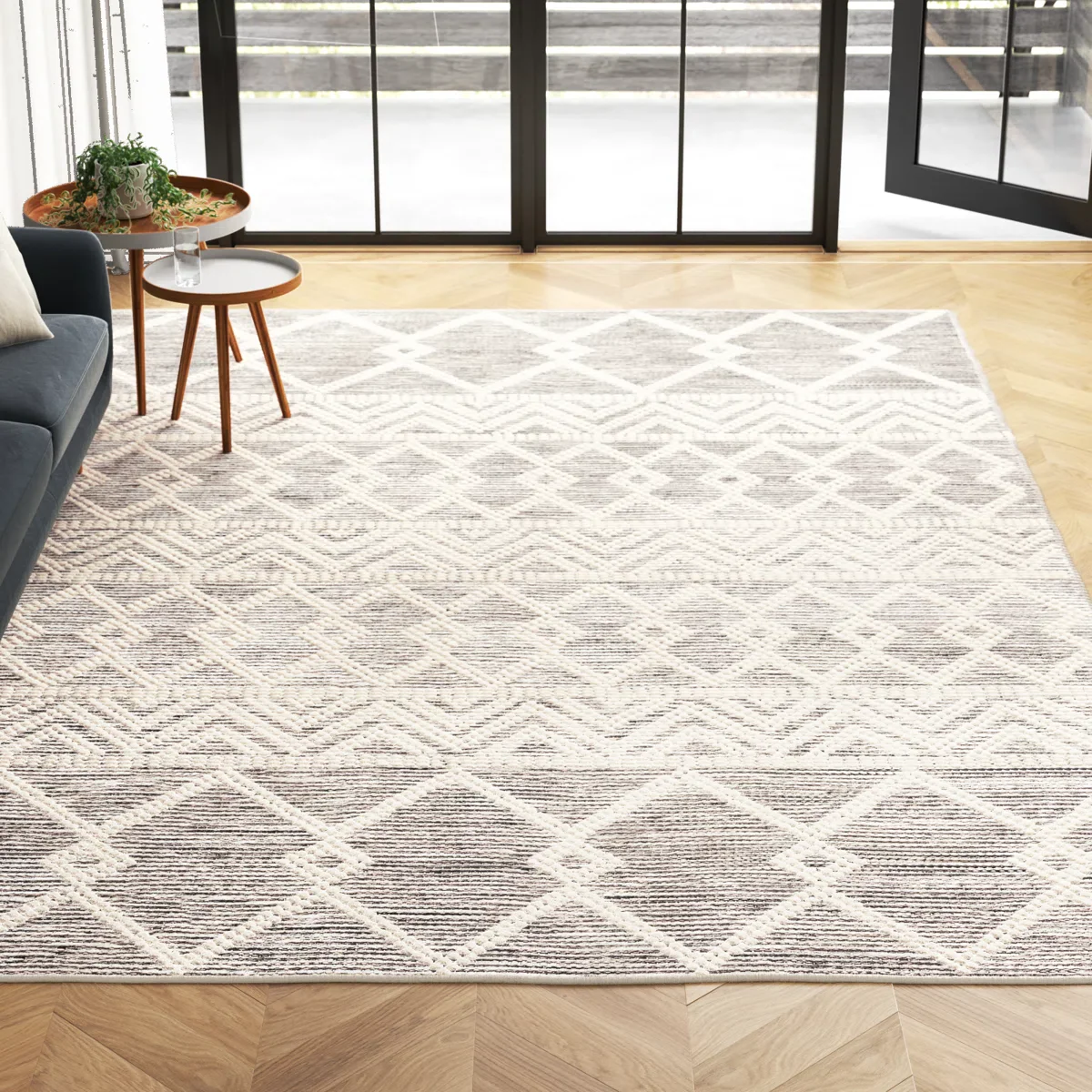 Latrissa Moroccan Flatweave Wool Charcoal/Cream Area Rug - Image 2