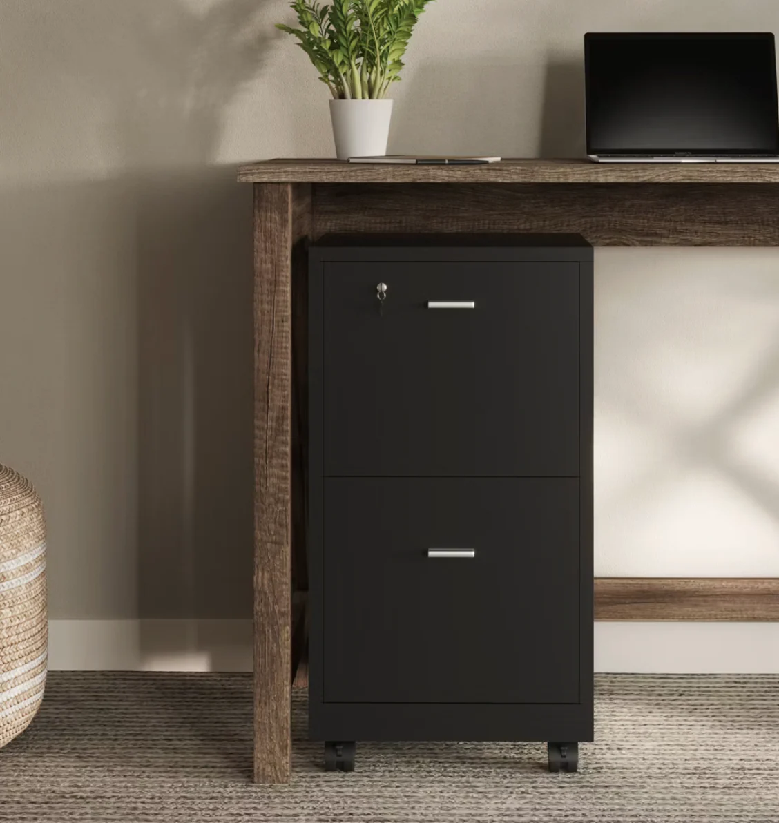 Lavish Home 2-Drawer File Cabinet with Lock and Rolling Wheels (Black) SHOWROOM ITEM
