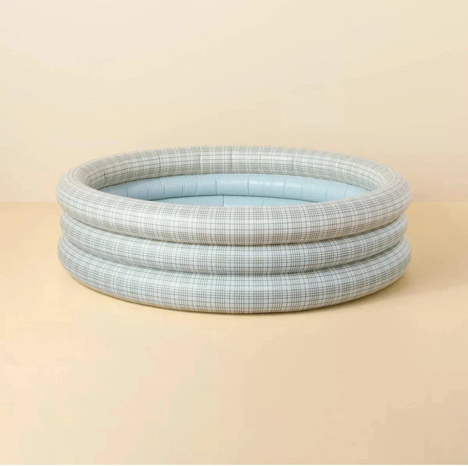 Layered Plaid Inflatable Kiddie Pool Green/Blue