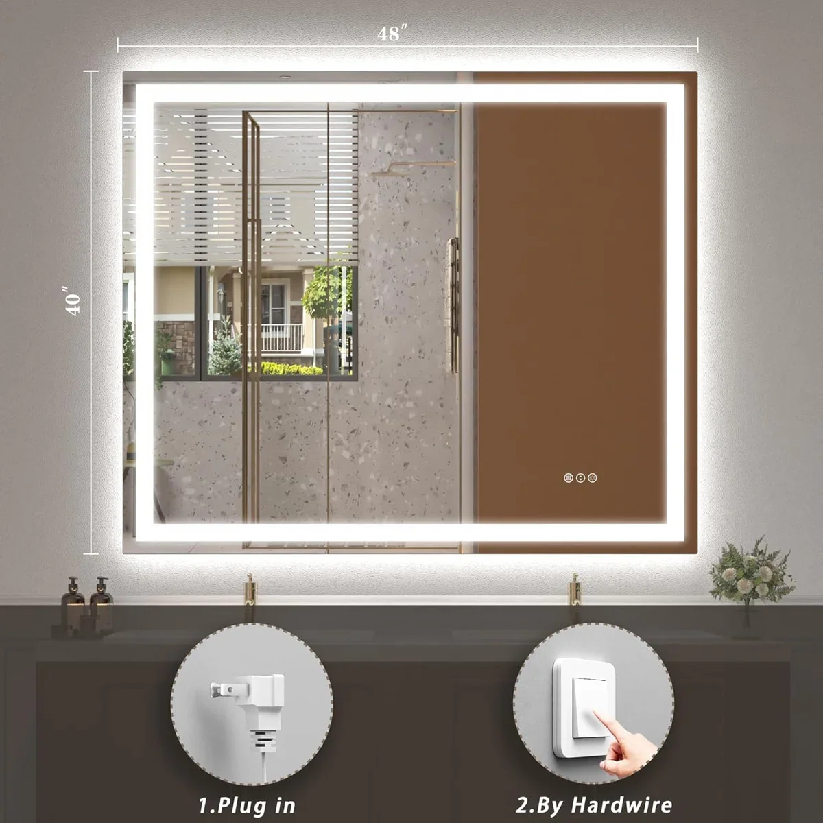 LED Bathroom Mirror with Anti-Fog, Backlit And Front Lighted Bathroom Mirrors For Wall - Image 2